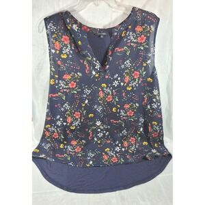 Papermoon Women's Polyester Rayon Sleeveless Floral Blouse - Navy Blue - 1X